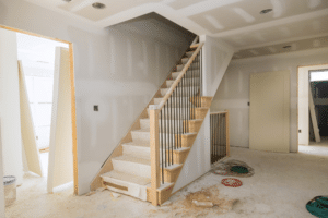 A home stairway under construction, showcasing the progress of home remodeling in Boise.